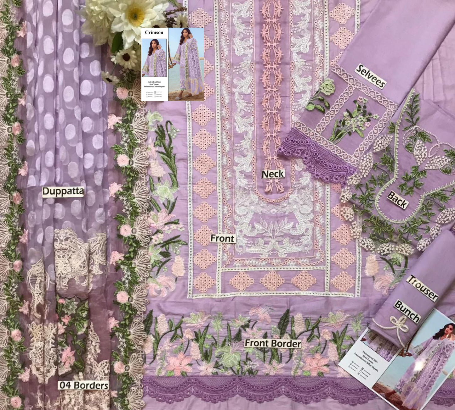 CRIMSON CHIKENKARI BLUEBERRY EDITION |3PC UNSTICHED