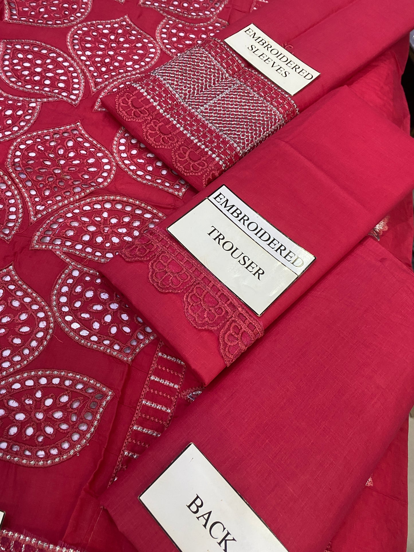 MARJAN CHIKENKARI CHERRY PINK EDITION  |3PC UNSTICHED