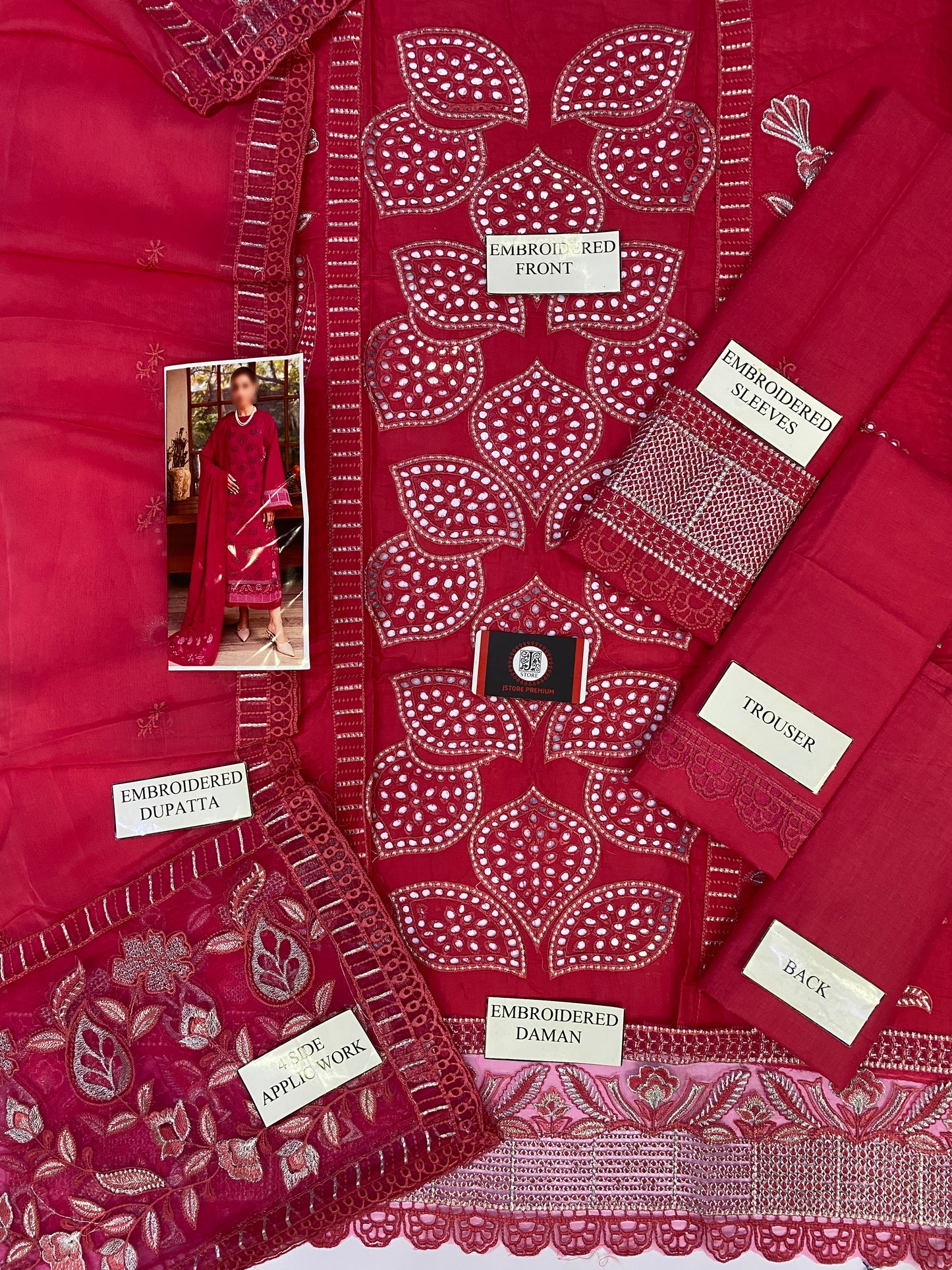 MARJAN CHIKENKARI CHERRY PINK EDITION  |3PC UNSTICHED