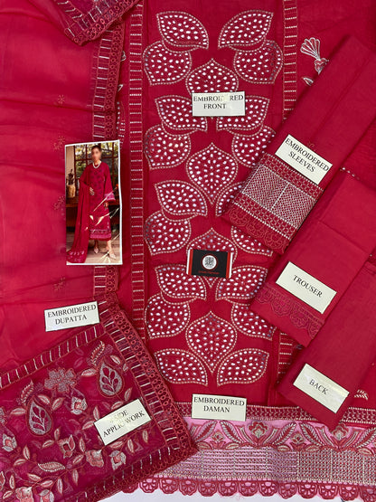 MARJAN CHIKENKARI CHERRY PINK EDITION  |3PC UNSTICHED