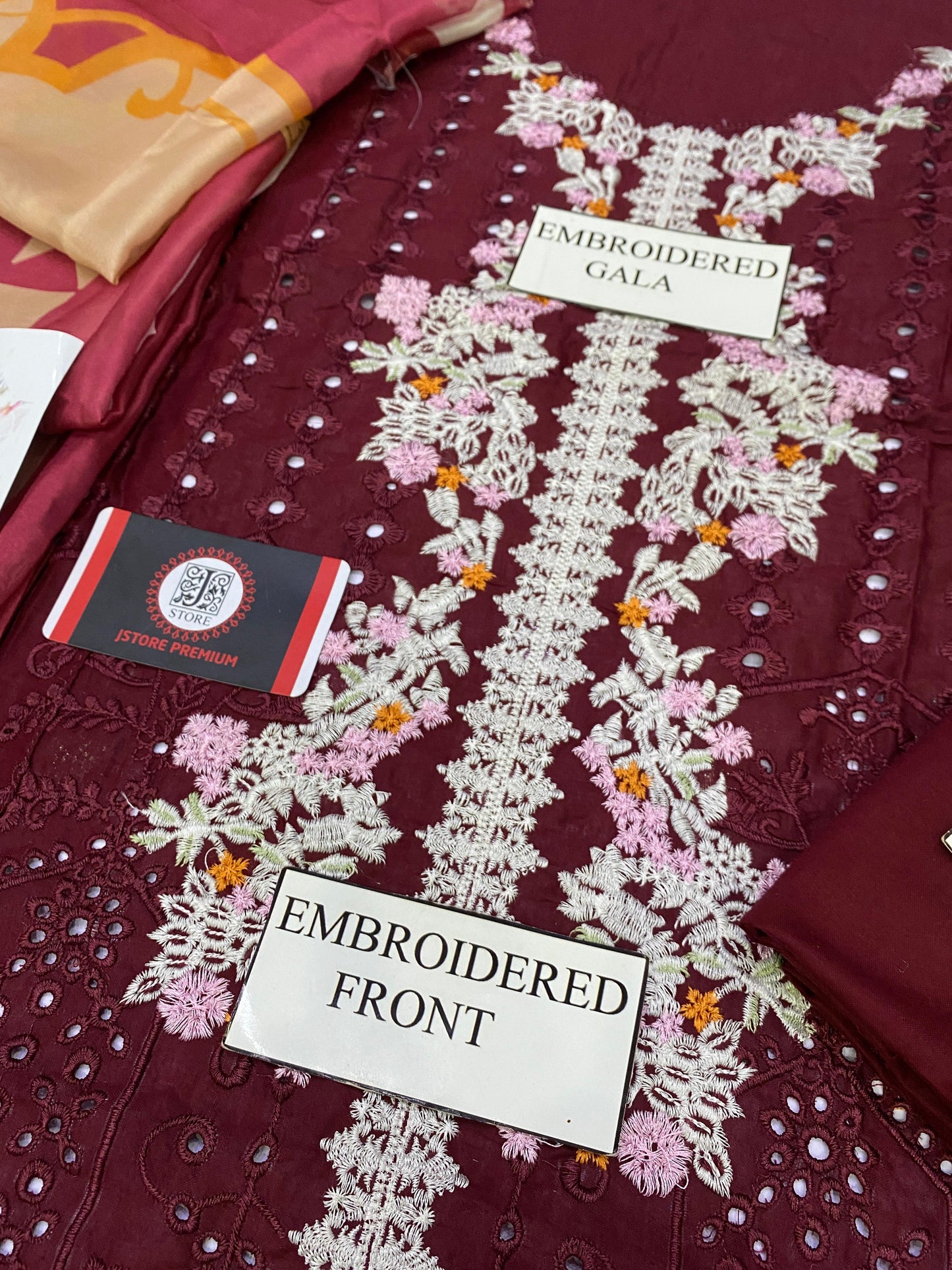 ELAF ROYAL MEHROON CHIKENKARI  |3PC UNSTICHED