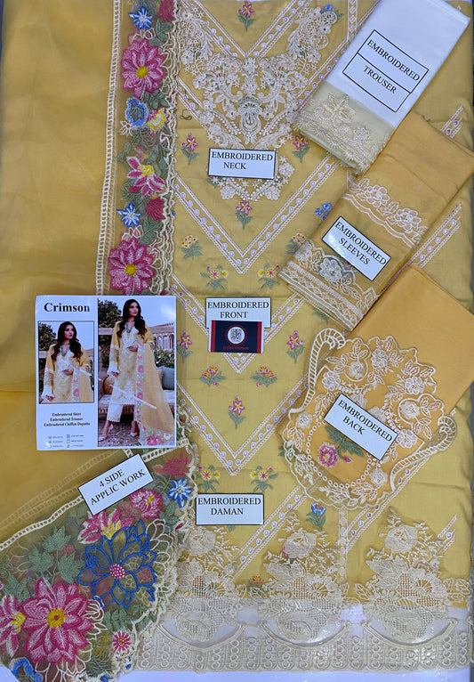 CRIMSON LUXURY CHIKENKARI (MSK) ORGENZA DUPATTA |3PC UNSTICHED