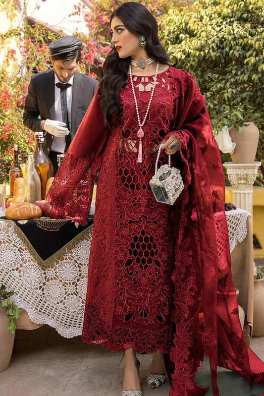 BIN ILYAS| RUBY ROYAL CHIKENKARI WITH ORGENZA EMBROIDED DUPATTA  |3PEC UNsTICHED