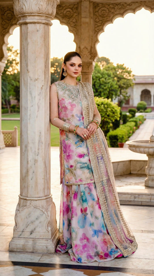 Jazmine | Multi Shade With Heavy Embroidered Net Dupatta | 3pec Unstiched