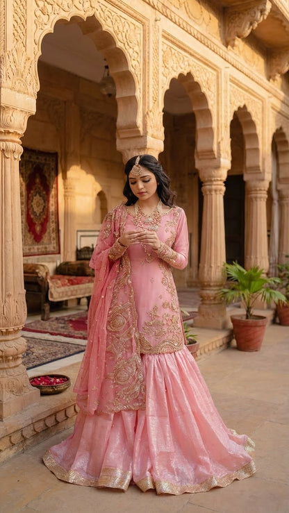 NAMEERA |PINK ORGENZA EMROIDED |3Pec UNstiched