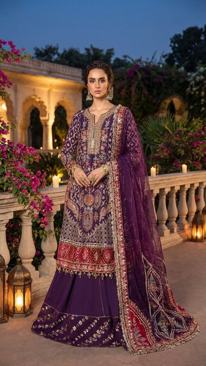 MARIAB | MAHARANI CHIFFON EMROIDED DRESS|3 Pec Unstiched