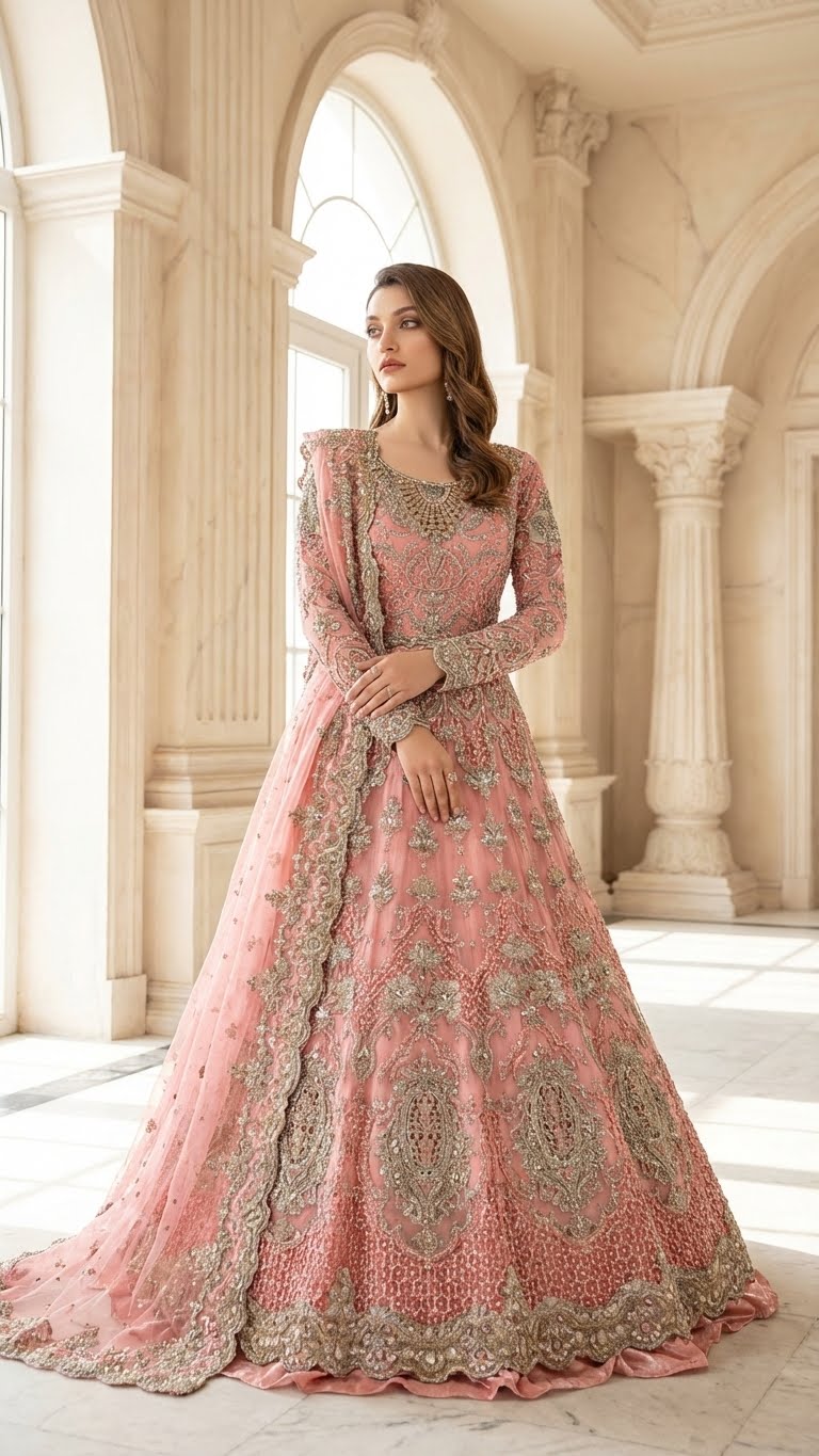 MARIAB |WEDDING MAXI DRESS WITH EMBROIDED DUPATTA