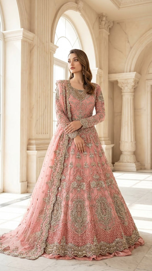 MARIAB |WEDDING MAXI DRESS WITH EMBROIDED DUPATTA