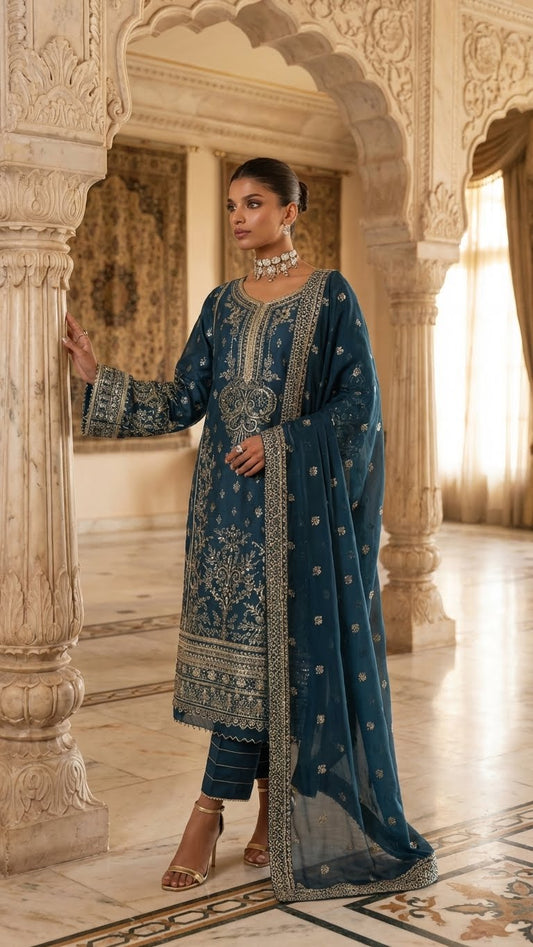 GULAL|IMPERIAL ZINC EMROIDED DRESS | 3Pec Unstiched