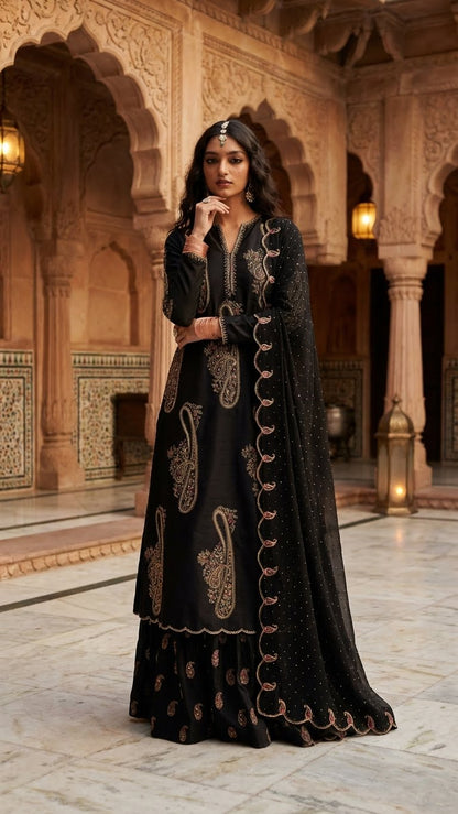 ZARA SHAH JAHAN | IVORY BLOSSOM BLACK |3Pec unstiched