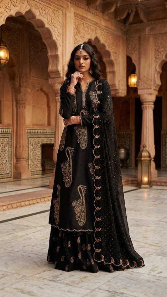 ZARA SHAH JAHAN | IVORY BLOSSOM BLACK |3Pec unstiched