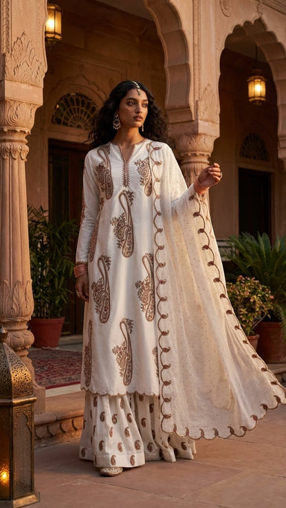 ZARA SHAH JAHAN | IVORY BLOSSOM WHITE |3Pec unstiched