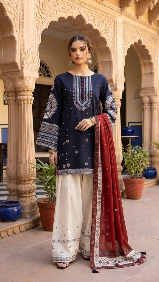 Saphire | Chikenkari Embroided Dress | 3pec Unstiched