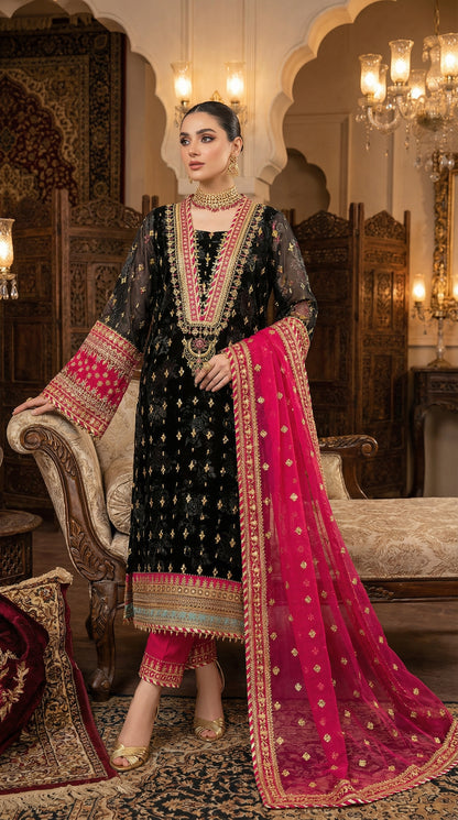 Barooq | Zarmin Black Chiffon Emroided Dress