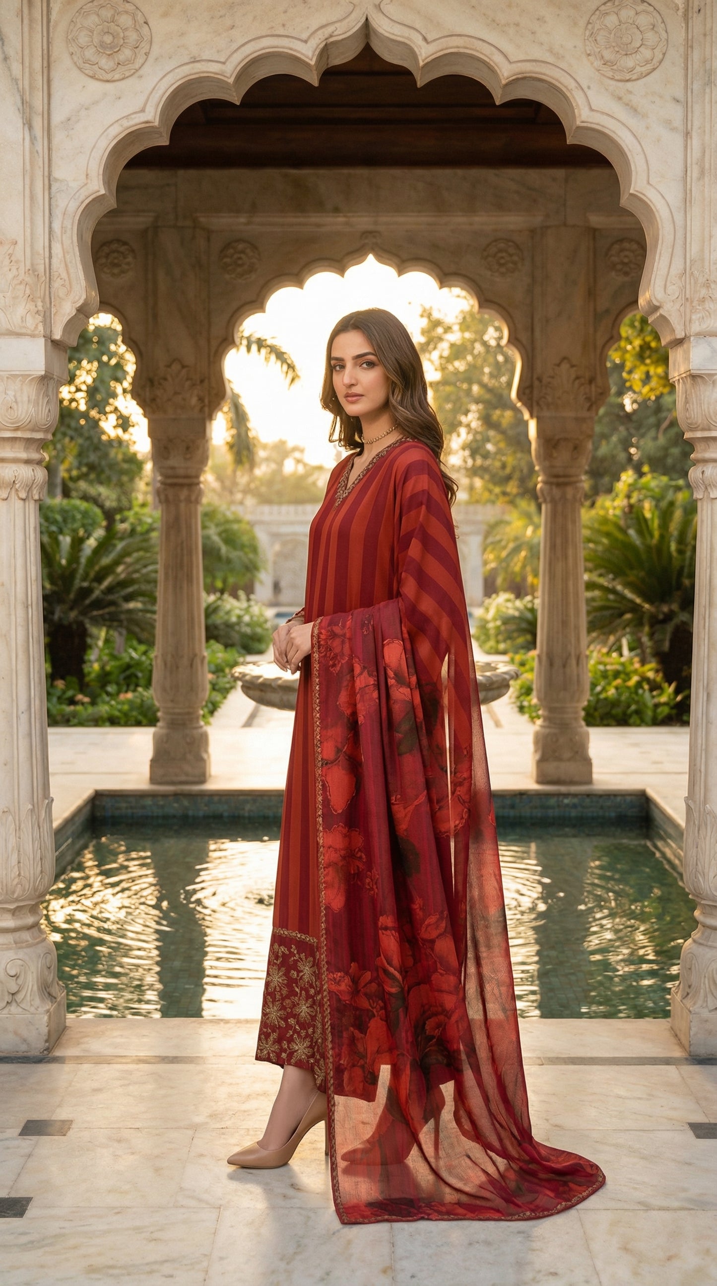 LULUSAR |IMPERIAL RUBY SHAMOOS SILK  |3Pec unstiched