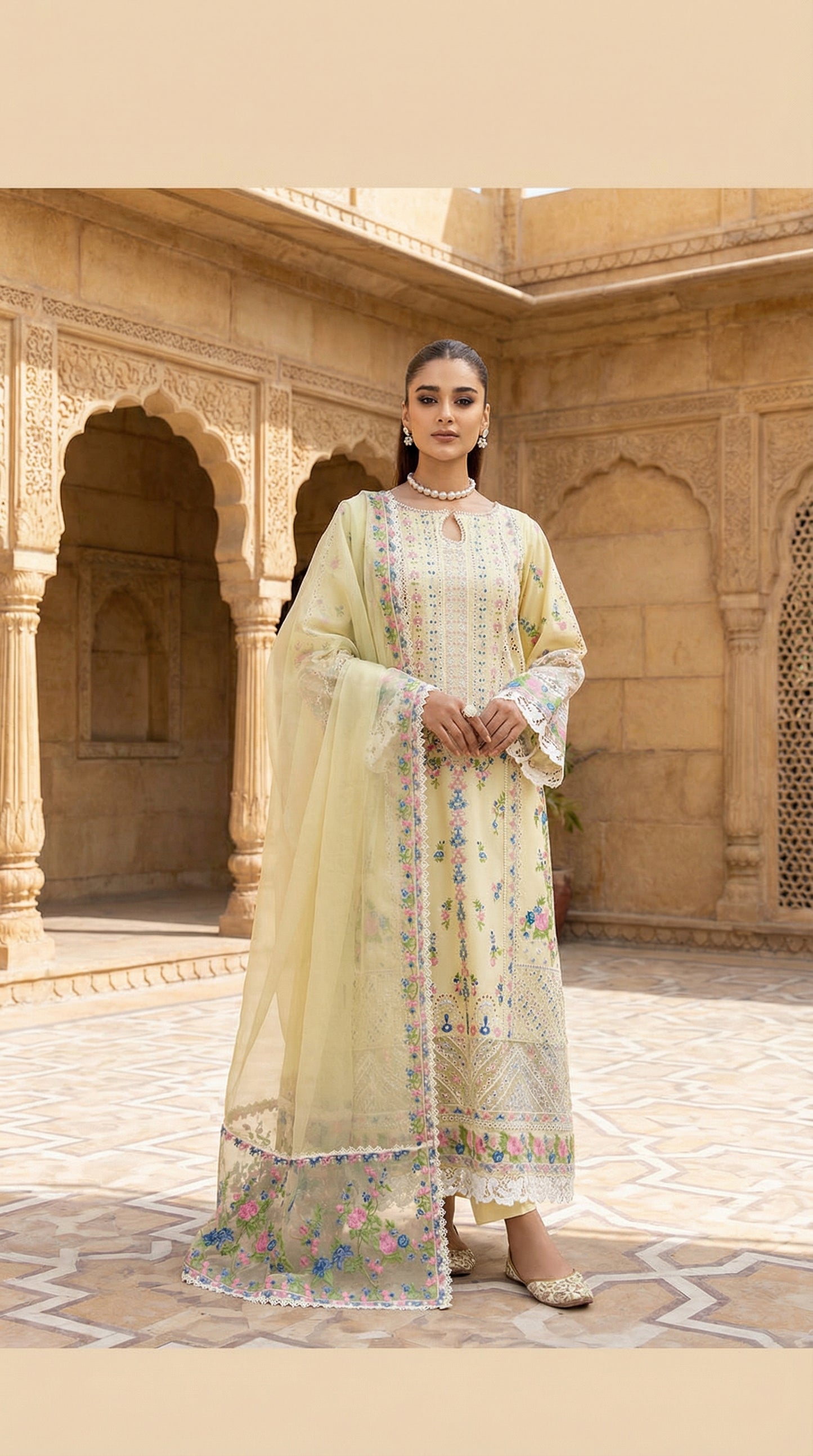 Chikenkari Nimora Lawn With Embroided Dupatta