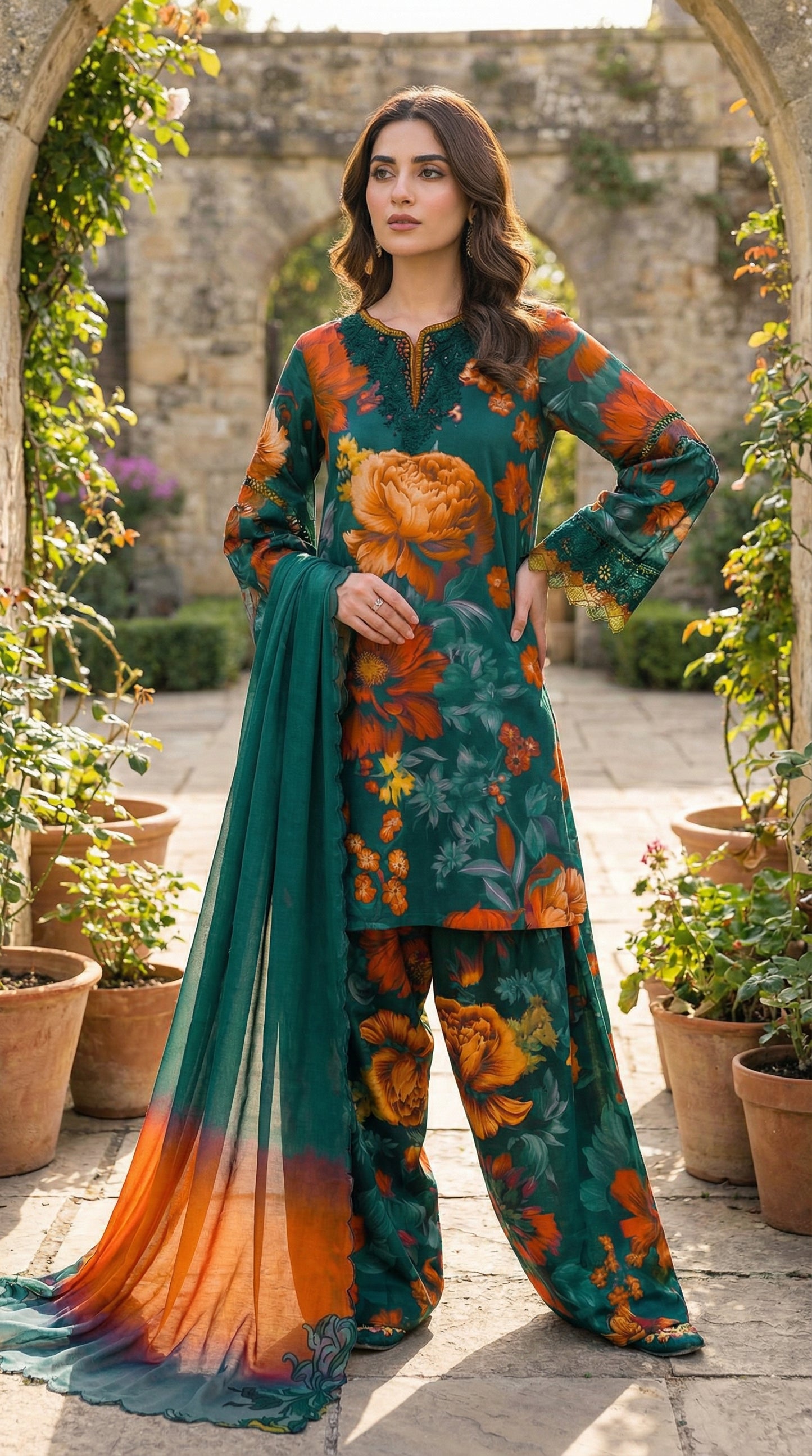 Iznik | Zinc Floral With Chiffon Dupatta | 3pec Unstiched