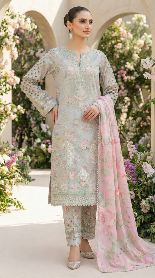 Iznik | M Print | Digital Printed Lawn Chiffon Dupatta | 3pc Unstiched