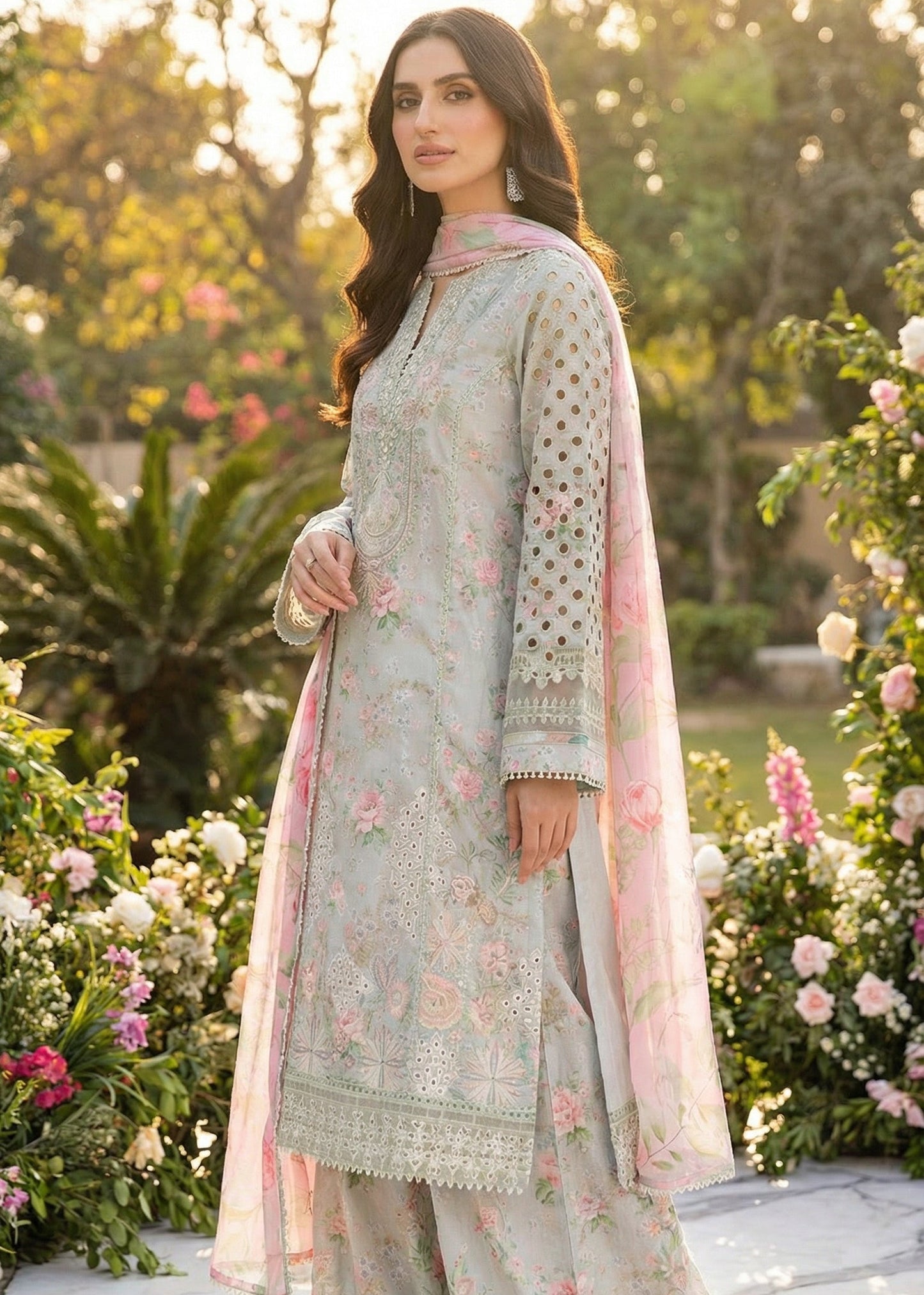 Iznik | M Print | Digital Printed Lawn Chiffon Dupatta | 3pc Unstiched