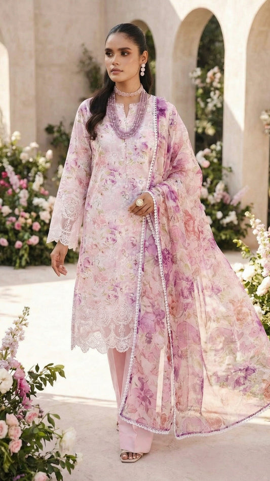 MOTIFZ MULTI FLORAL| LAWN  WITH CHIFFON DUPATTA  |3PC UNSTICHED