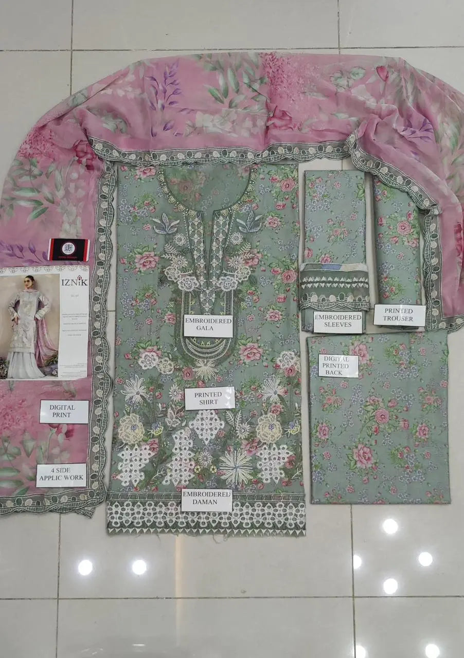 Iznik | M Print | Digital Printed Lawn Chiffon Dupatta | 3pc Unstiched