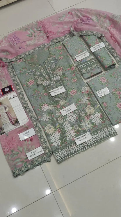 Iznik | M Print | Digital Printed Lawn Chiffon Dupatta | 3pc Unstiched