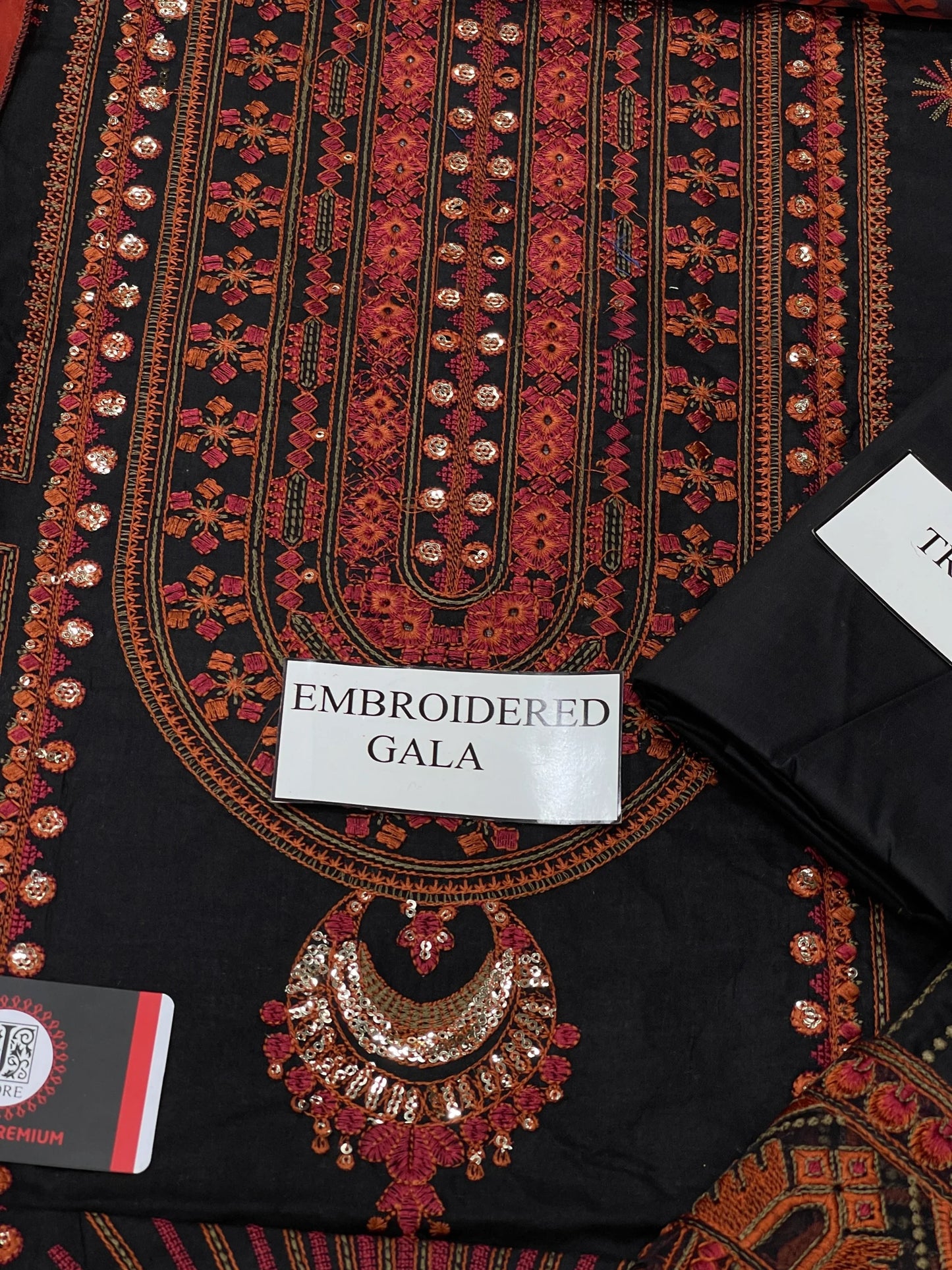 Maryam | Black N Orange Luxury Chikenkari Lawn With Silk Dupatta  | 3pec Unstiched