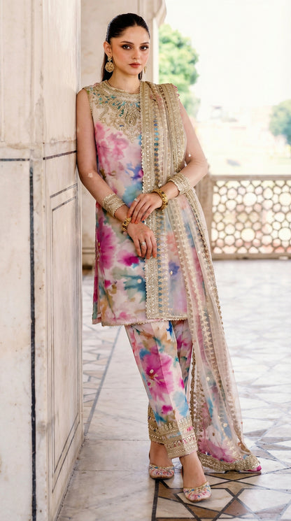 Jazmine | Multi Shade With Heavy Embroidered Net Dupatta | 3pec Unstiched