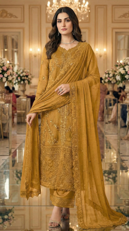 AZURE | MASTARD CHIFFON DRESS PHASE  |3PIECE UNSTICHED