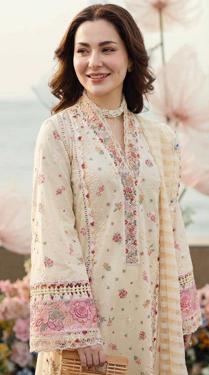 Qalamqar | Chikenkari Lawn Embroidery Orgenza Embroided Dupatta | 3pec Unstiched