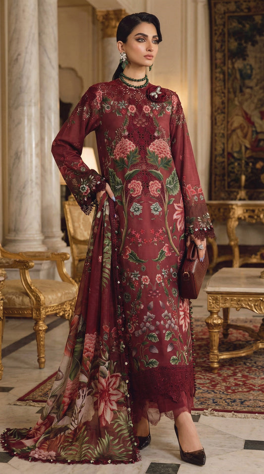 MARIAB EMBROIDED LAWN WITH CHIFFON DUPATTA |3PEC UNsTICHED