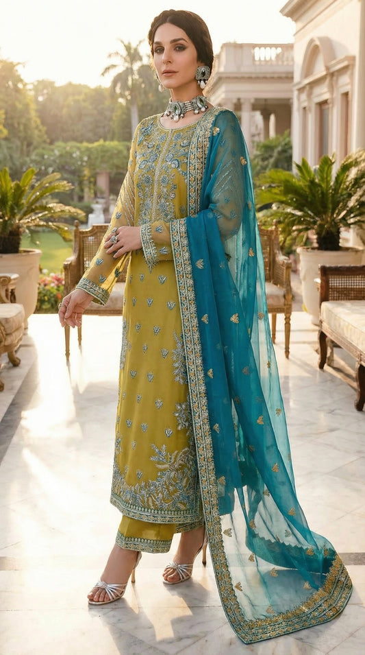 Akber Aslam | Dhani Orgenza Emroided | 3pec Unstiched