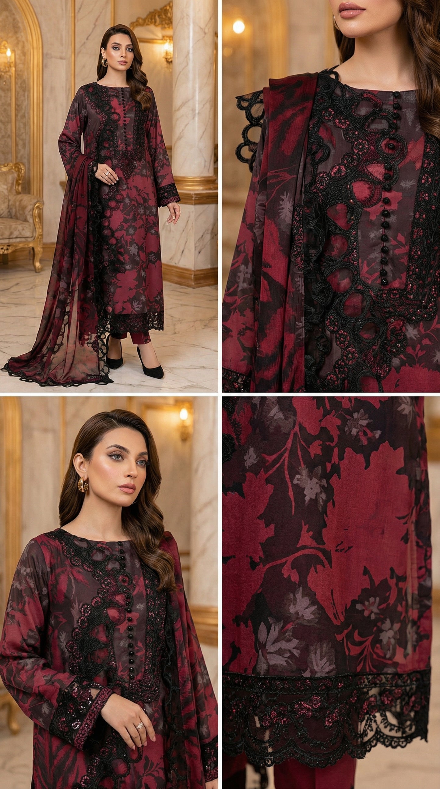 Ramsha Lawn With Chiffon Embroided Dupptta |3Pieces Unstiched