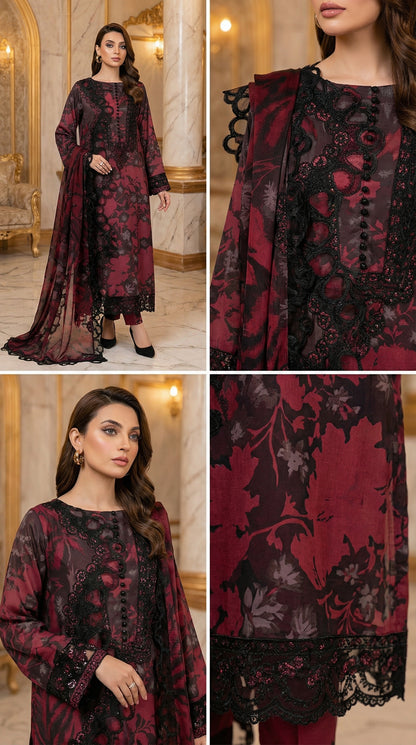 Ramsha Lawn With Chiffon Embroided Dupptta |3Pieces Unstiched