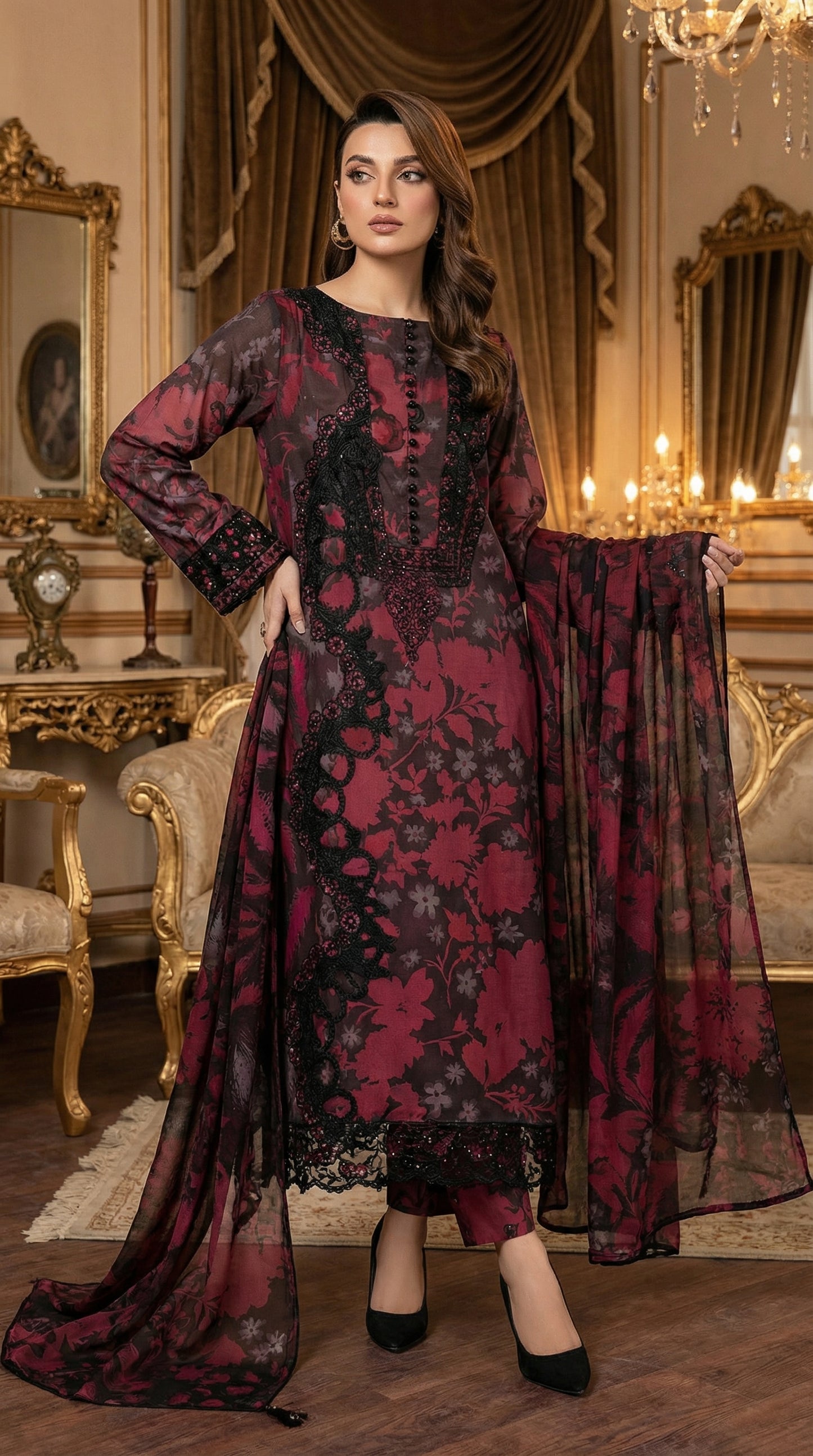 Ramsha Lawn With Chiffon Embroided Dupptta |3Pieces Unstiched