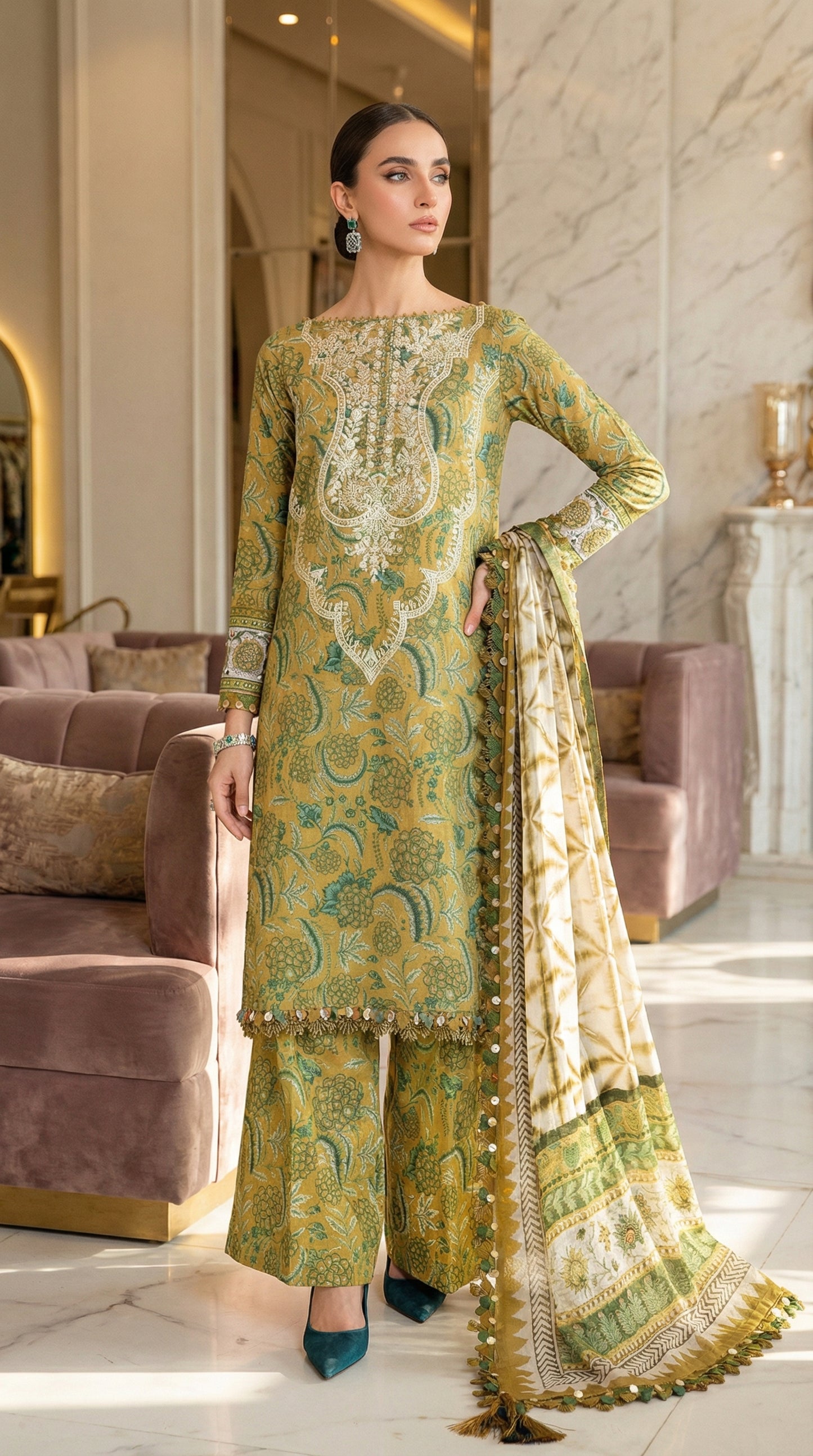 MARIAB LAWN WITH CHIFFON  DUPATTA |3PEC UNsTICHED