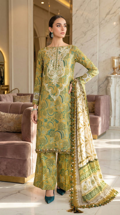 MARIAB LAWN WITH CHIFFON  DUPATTA |3PEC UNsTICHED