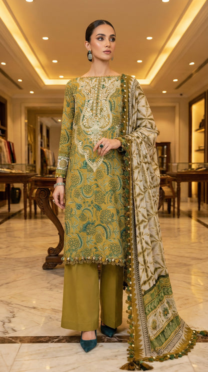 MARIAB LAWN WITH CHIFFON  DUPATTA |3PEC UNsTICHED