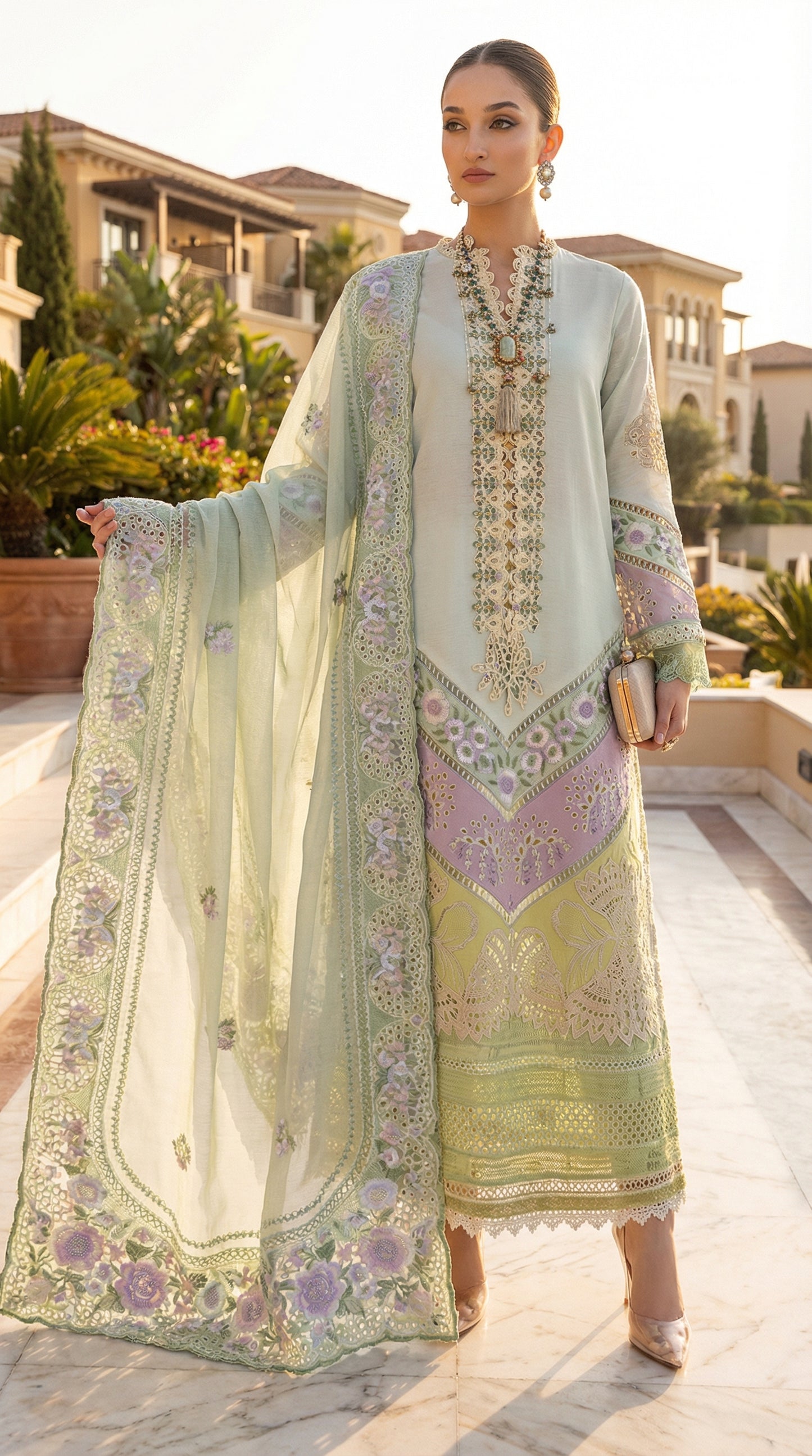 CRIMSON CHIKENKARI LAWN WITH BROIDERY DUPATTA  |3PEC UNSTICHED