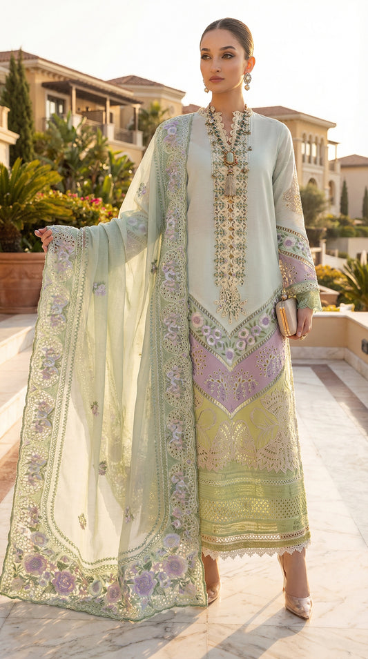 CRIMSON CHIKENKARI LAWN WITH BROIDERY DUPATTA  |3PEC UNSTICHED