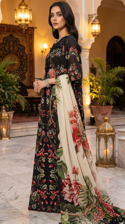 MARIAB B LAWN WITH CHIFFON  DUPATTA |3PEC UNSTICHED