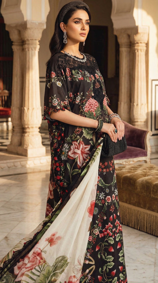 MARIAB B LAWN WITH CHIFFON  DUPATTA |3PEC UNSTICHED