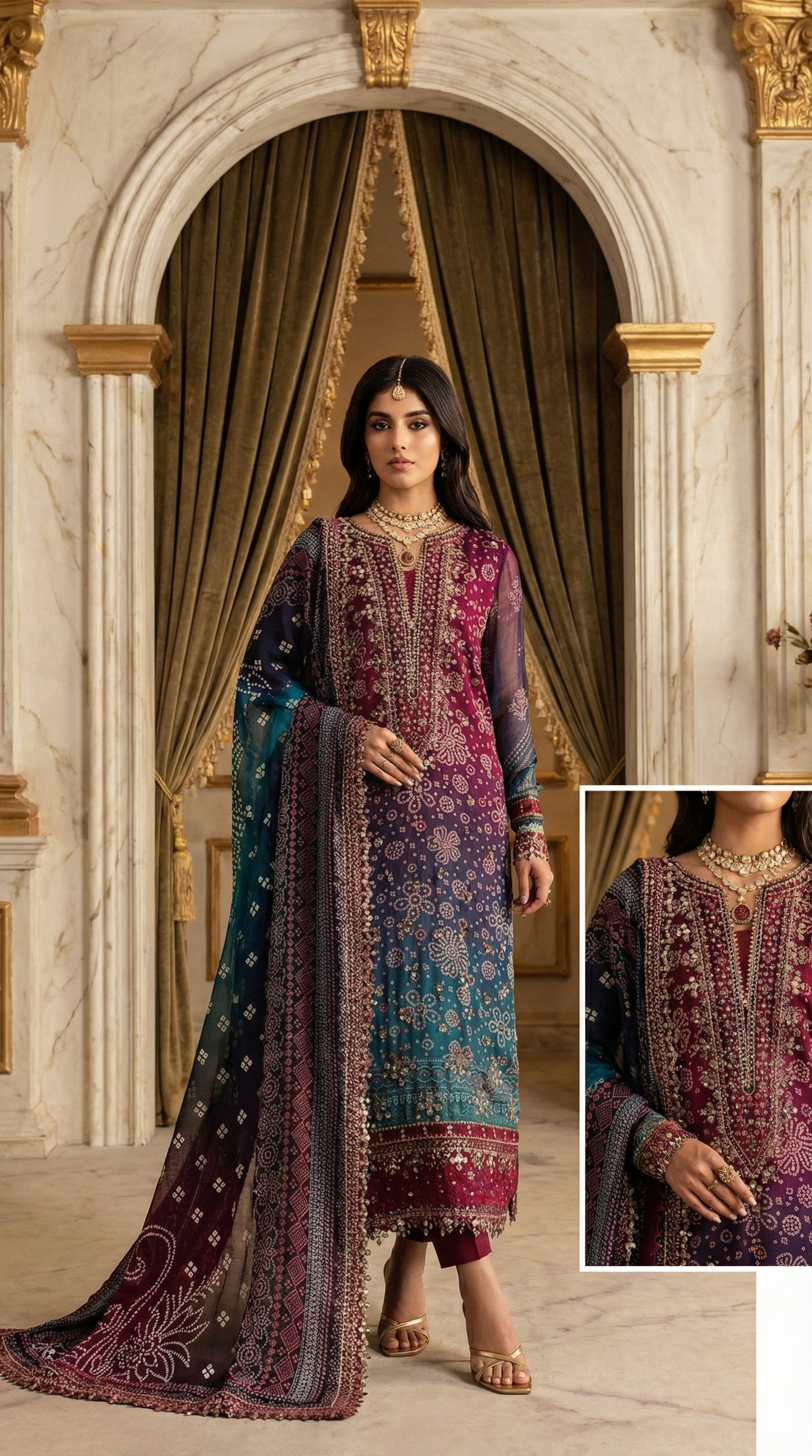 NUREH CHUNRI TIE N DYE WITH CHIFFON  DUPATTA |3PEC UNSTICHED