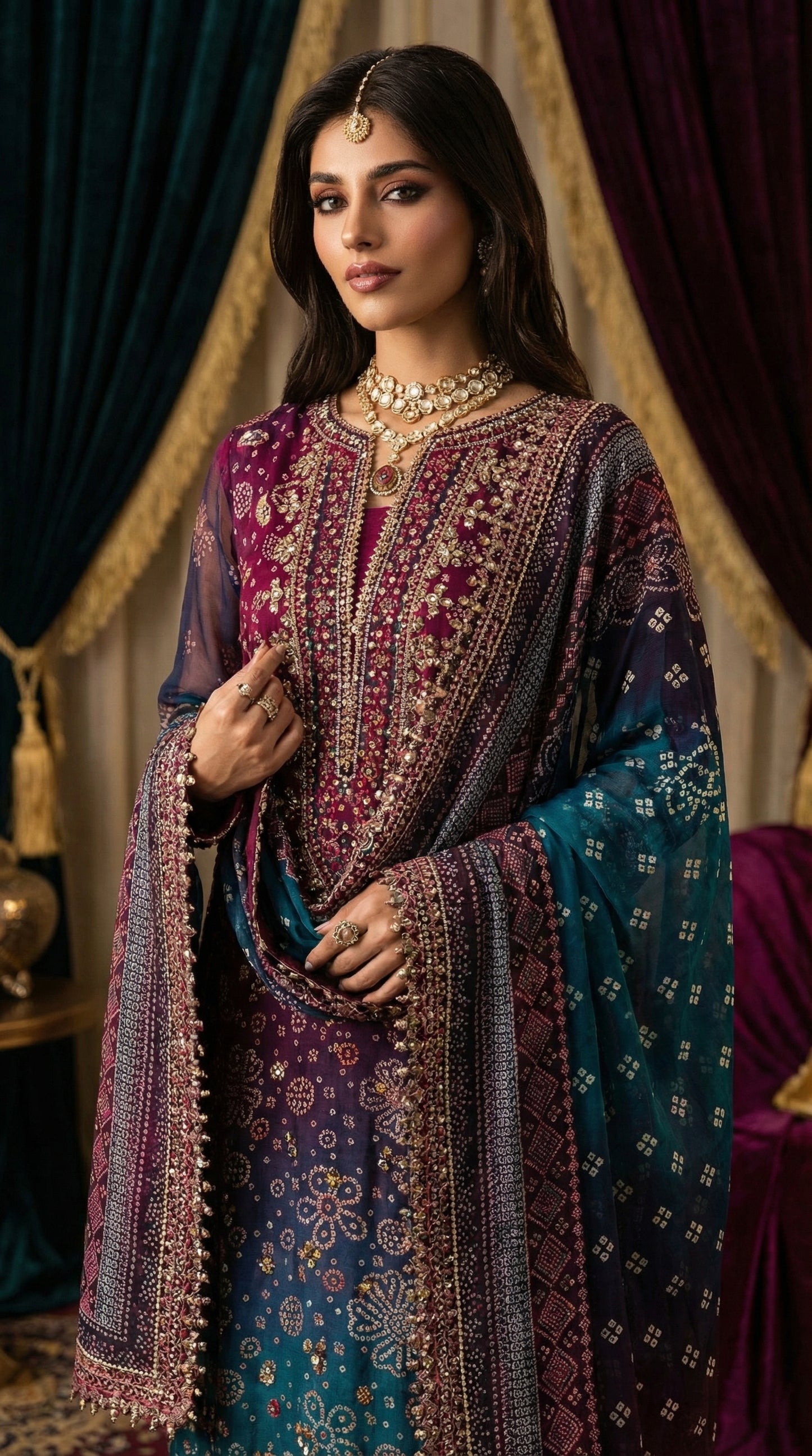 NUREH CHUNRI TIE N DYE WITH CHIFFON  DUPATTA |3PEC UNSTICHED