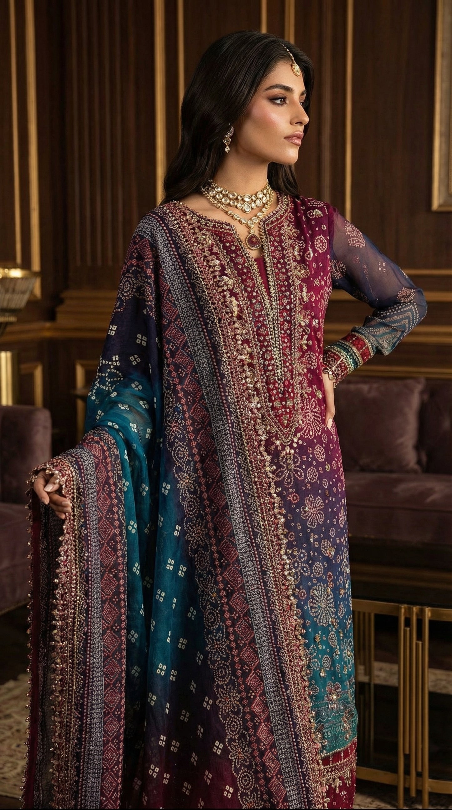 NUREH CHUNRI TIE N DYE WITH CHIFFON  DUPATTA |3PEC UNSTICHED