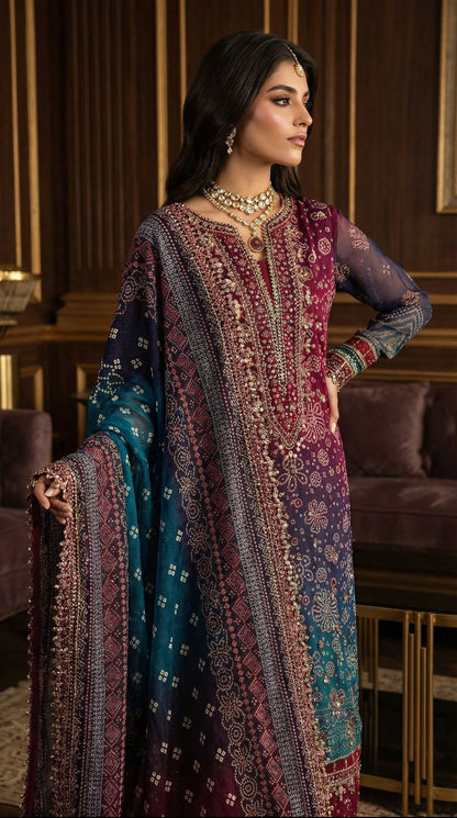 NUREH CHUNRI TIE N DYE WITH CHIFFON  DUPATTA |3PEC UNSTICHED