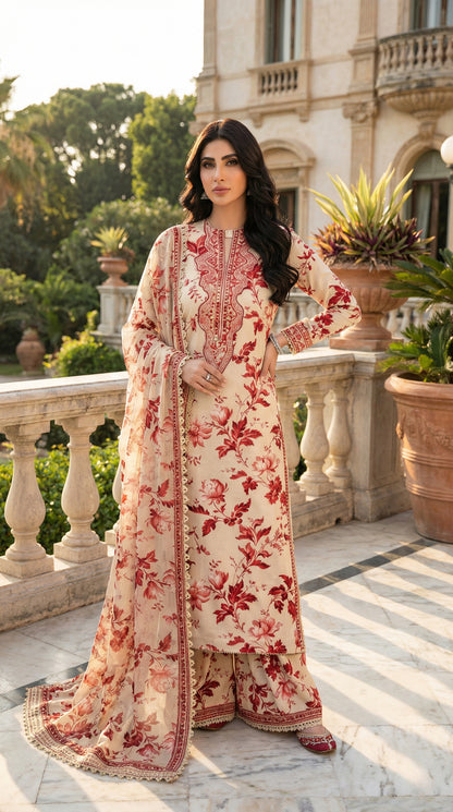 Aneelas Skin Lawn 9MM WITH Chiffon  DUPATTA |3PEC UNSTICHED