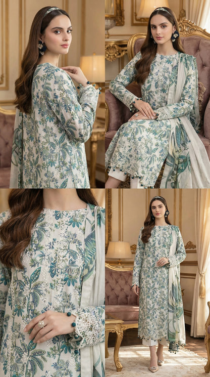 IZEL LAWN WITH CHIFFON DUPATTA |3PEC UNSTICHED