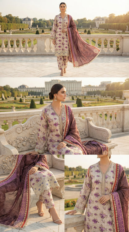 IZNIK LAWN WITH CHIFFON DUPATTA |3PEC UNSTICHED
