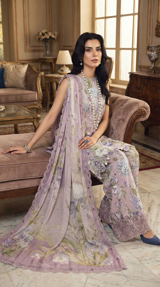 MARIAB LAWN WITH CHIFFON DUPATTA |3PEC UNSTICHED